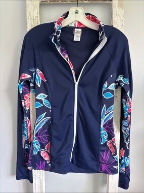 Tommy Bahama Navy Floral Zip Front Rash Guard